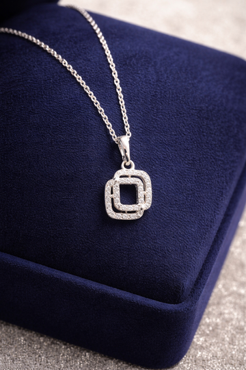 Crystal Square Pendant Necklace pack of 2