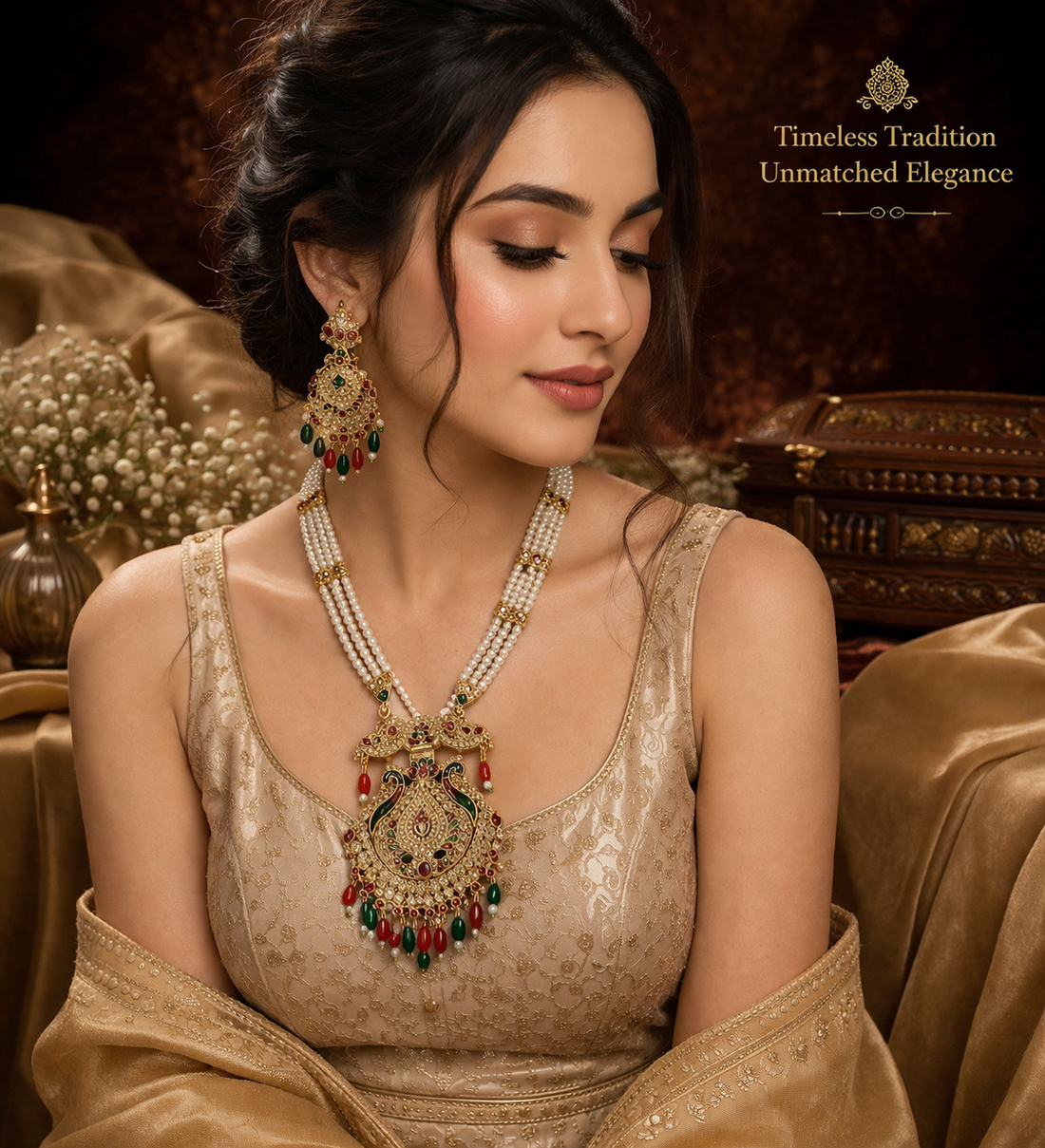 Royal Pearl Kundan Statement Necklace Set of 2