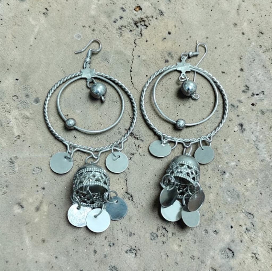 Boho Tribal Oxidised Jhumka Hoop Earrings