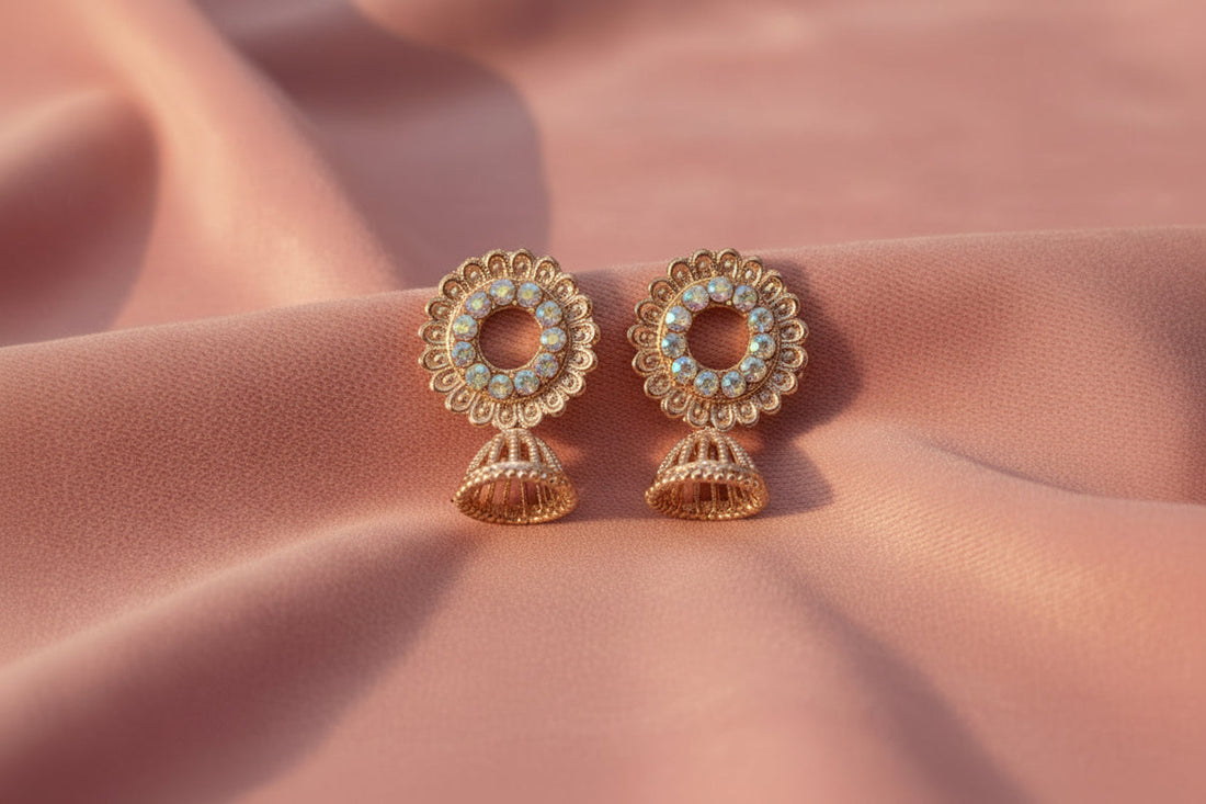 Rose Gold Crystal Halo Jhumka Earrings( 2pair Pack )