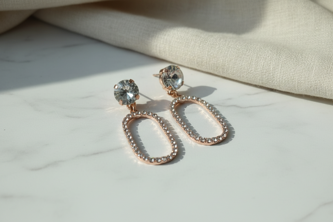 Rose Gold Oval Sparkle Earrings pack of 2