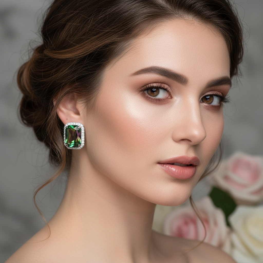 Rainbow Crystal Emerald Cut Stud Earrings