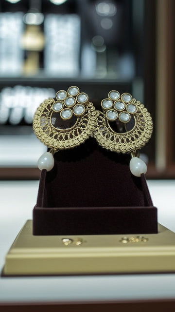 Gold Plated Kundan Pearl Drop Chandbali Earrings combo of 2