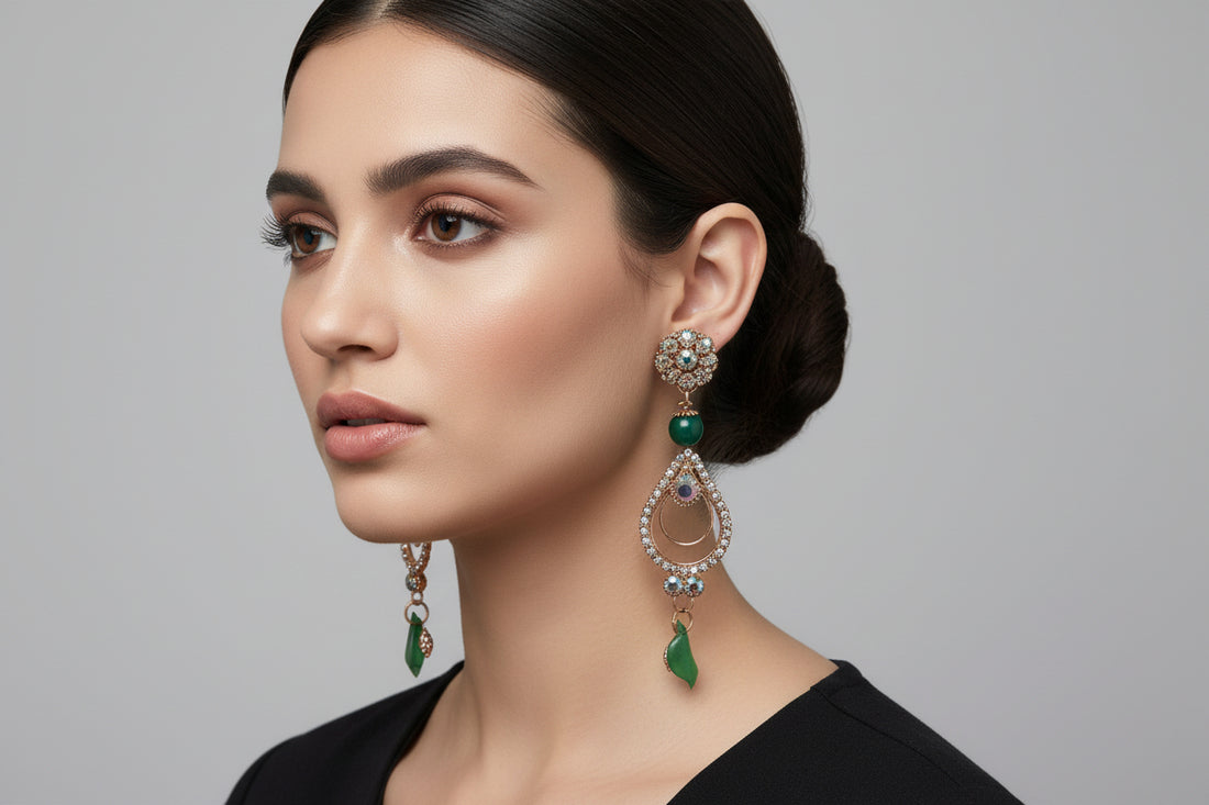 Emerald Green Statement Dangle Earrings pack of 2