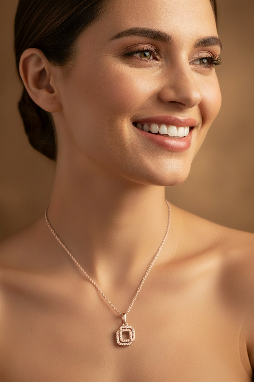 Crystal Square Pendant Necklace pack of 2