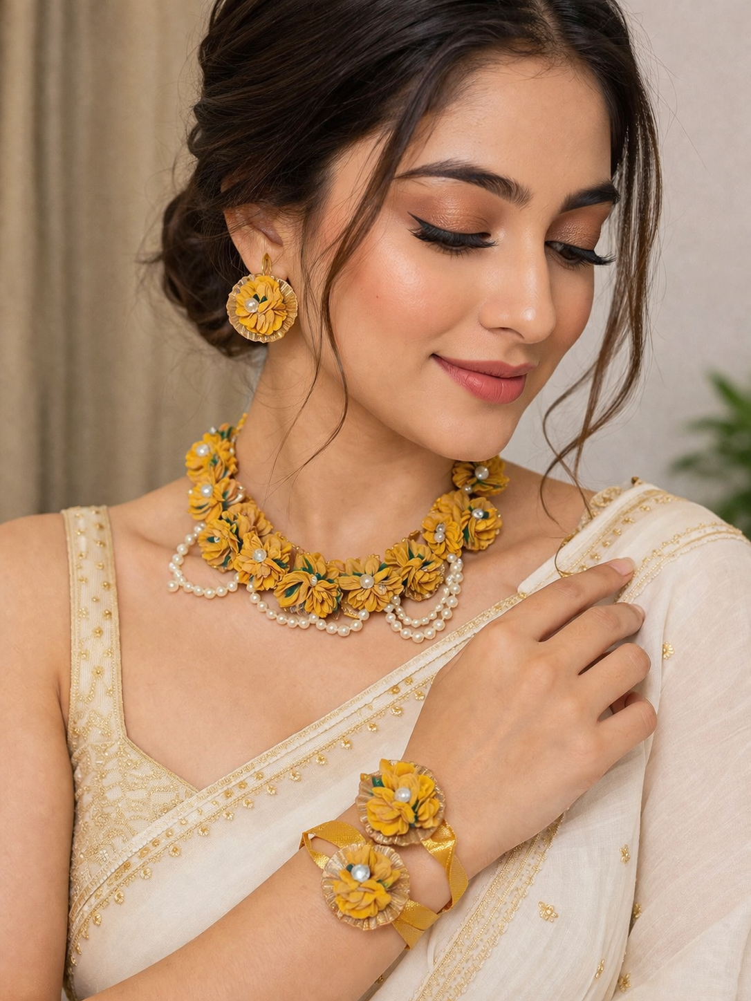 Floral Pearl Haldi Choker Set